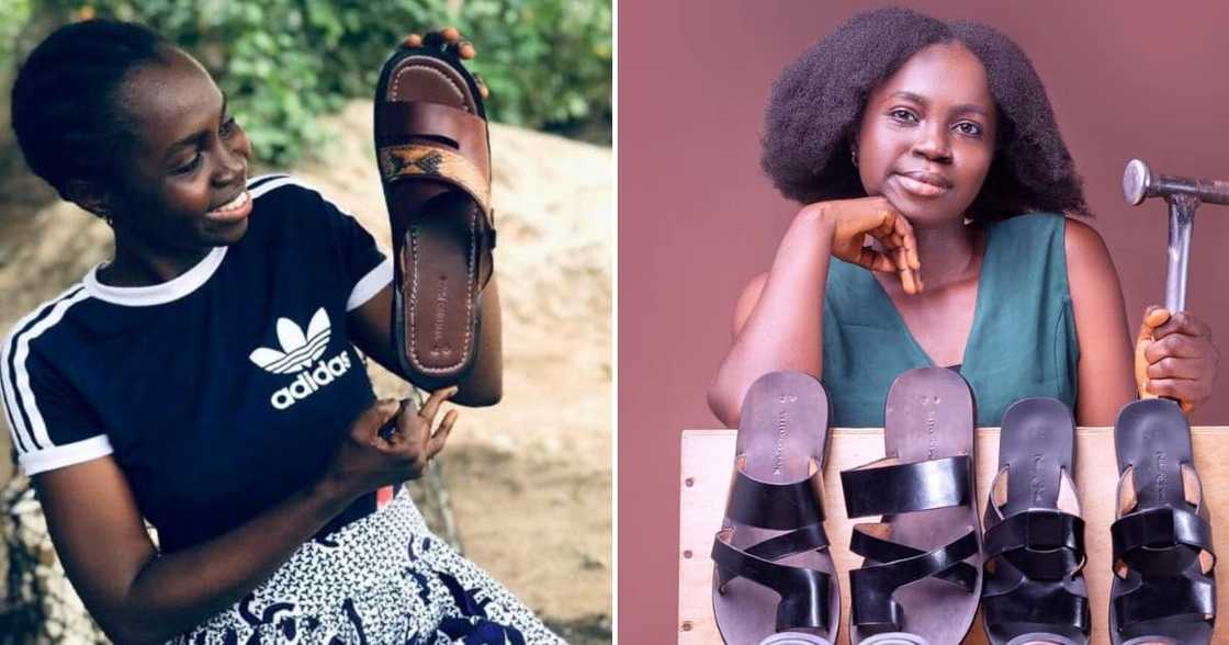 The young lady is a hard-working shoemaker The young lady is a hard-working shoemaker