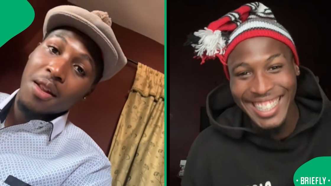 The visual on the right captured Vukonke smiling, wearing a Nigerian hat
