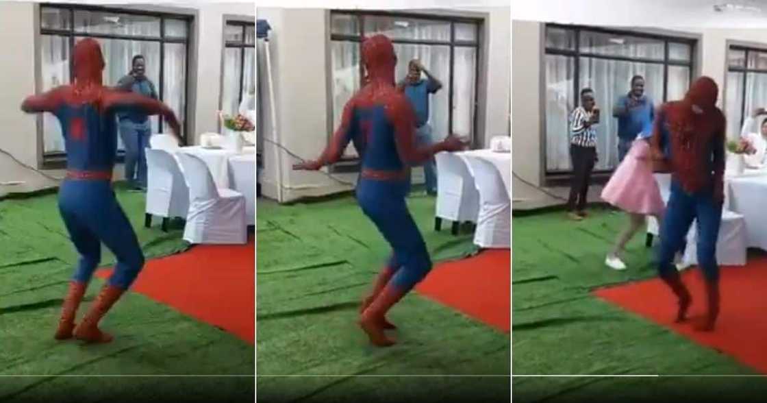Another video of a dancing Spider-man has thrilled Mzansi's social media users. Image: @Selawexe_Junior/Twitter Another video of a dancing Spider-man has thrilled Mzansi's social media users. Image: @Selawexe_Junior/Twitter