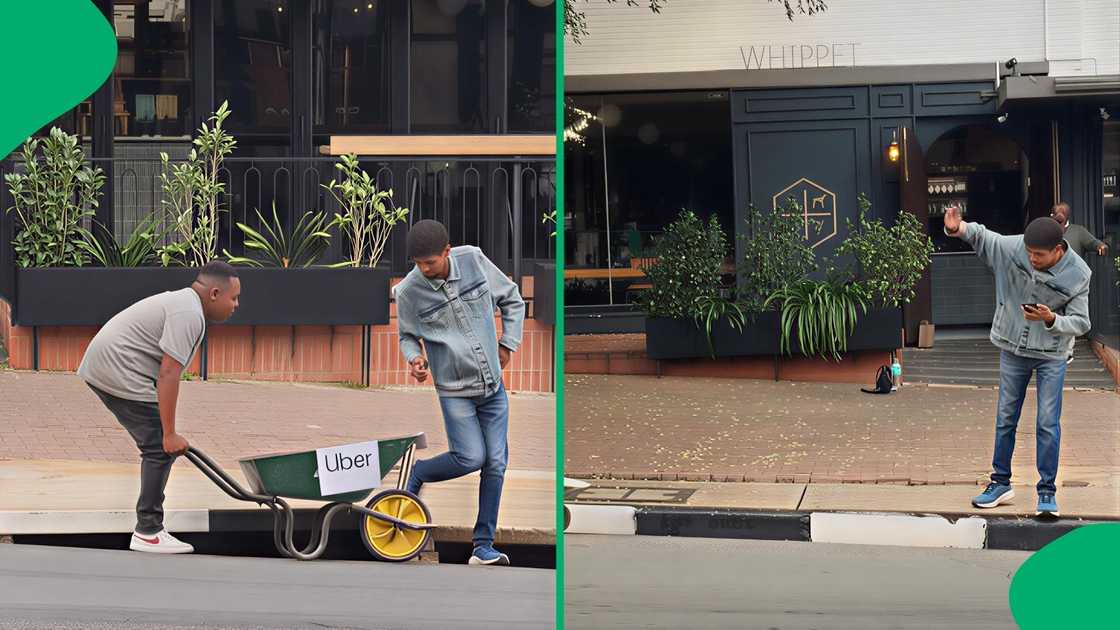 The passenger was seen sitting comfortably in the makeshift taxi The passenger was seen sitting comfortably in the makeshift taxi