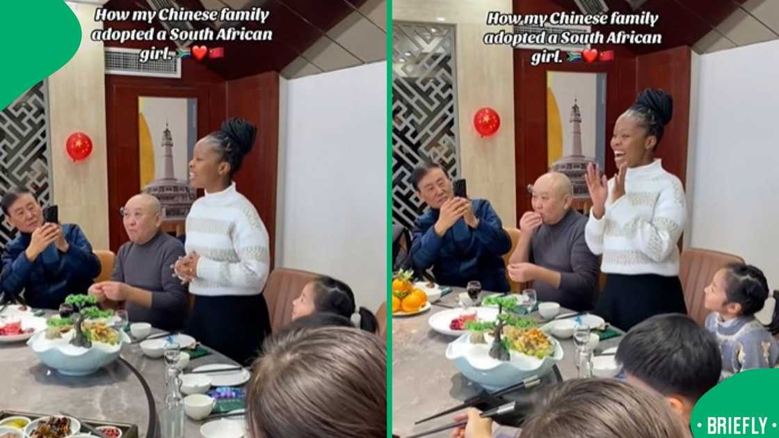 The image on the left showed Faith with her new Chinese family