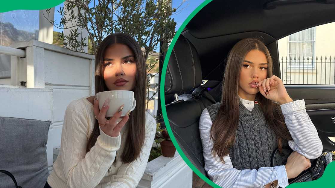 Leah Halton enjoys a cup of coffee and she sits inside a car Leah Halton enjoys a cup of coffee and she sits inside a car