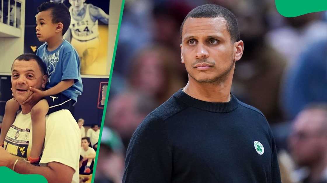 Dan with his son at a basketball practice session (L). Joe at a 2023 game against the Indiana Pacers (R) Dan with his son at a basketball practice session (L). Joe at a 2023 game against the Indiana Pacers (R)