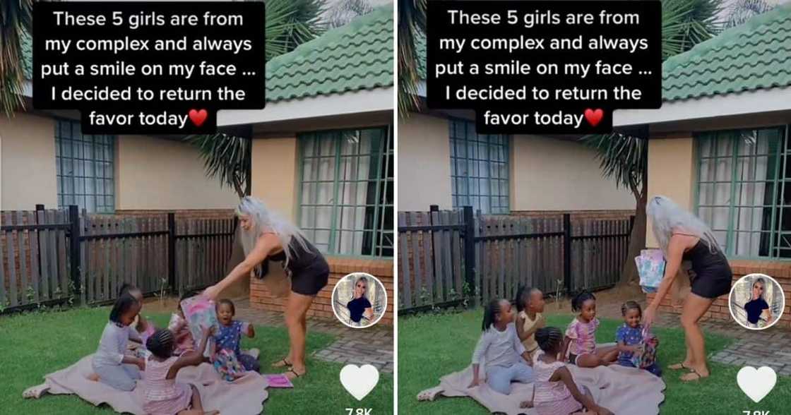 Women gifts kids in complex