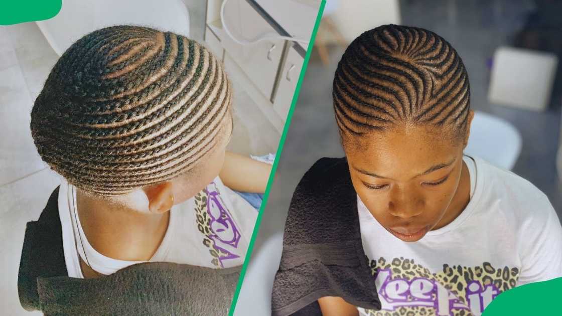 A lady with laid back cornrows A lady with laid back cornrows