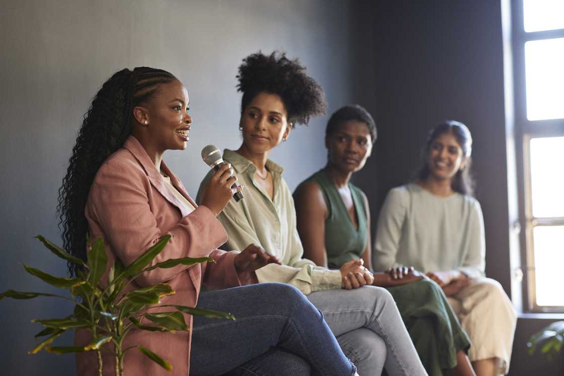 A stock photo of confident businesswomen exchanging ideas A stock photo of confident businesswomen exchanging ideas