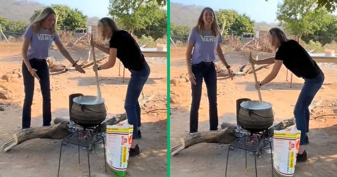 White women cook over fire White women cook over fire