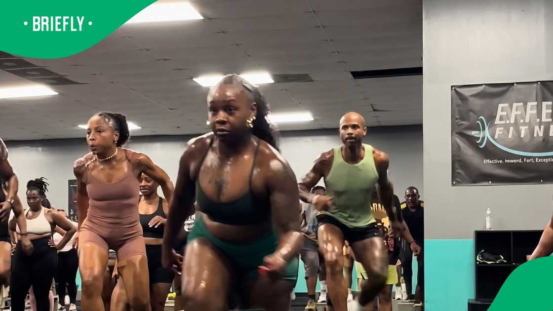Woman works out in TikTok video Woman works out in TikTok video