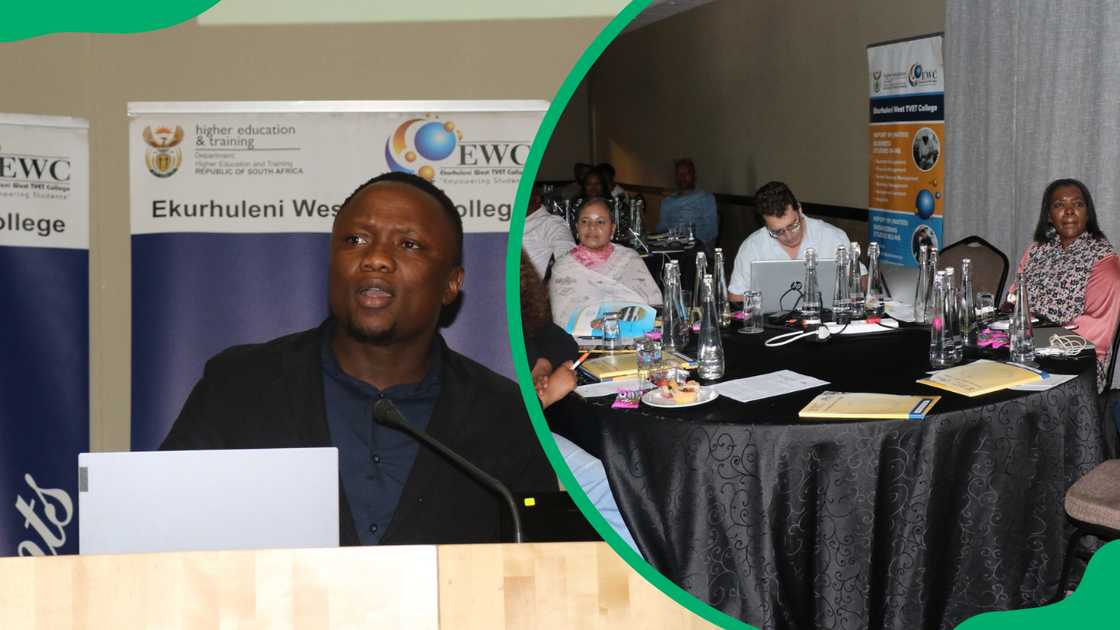 An EWC staff member addressing people and an audience during an EWC conference An EWC staff member addressing people and an audience during an EWC conference