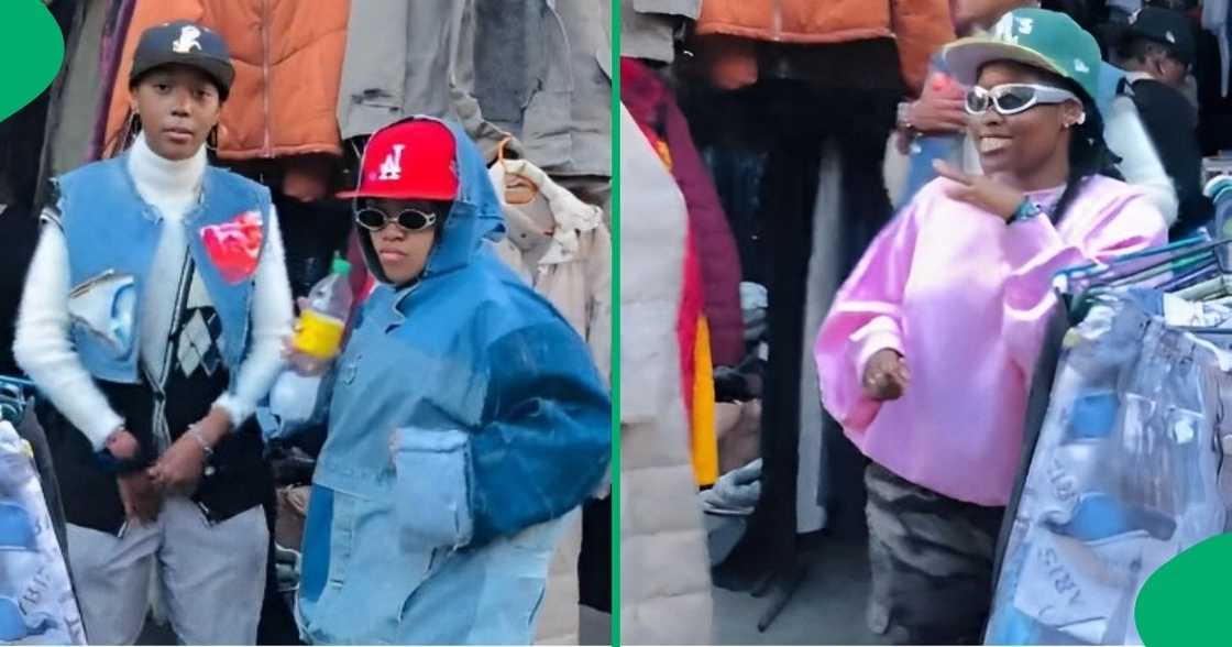 A group of people showed off their drippy clothing. A group of people showed off their drippy clothing.