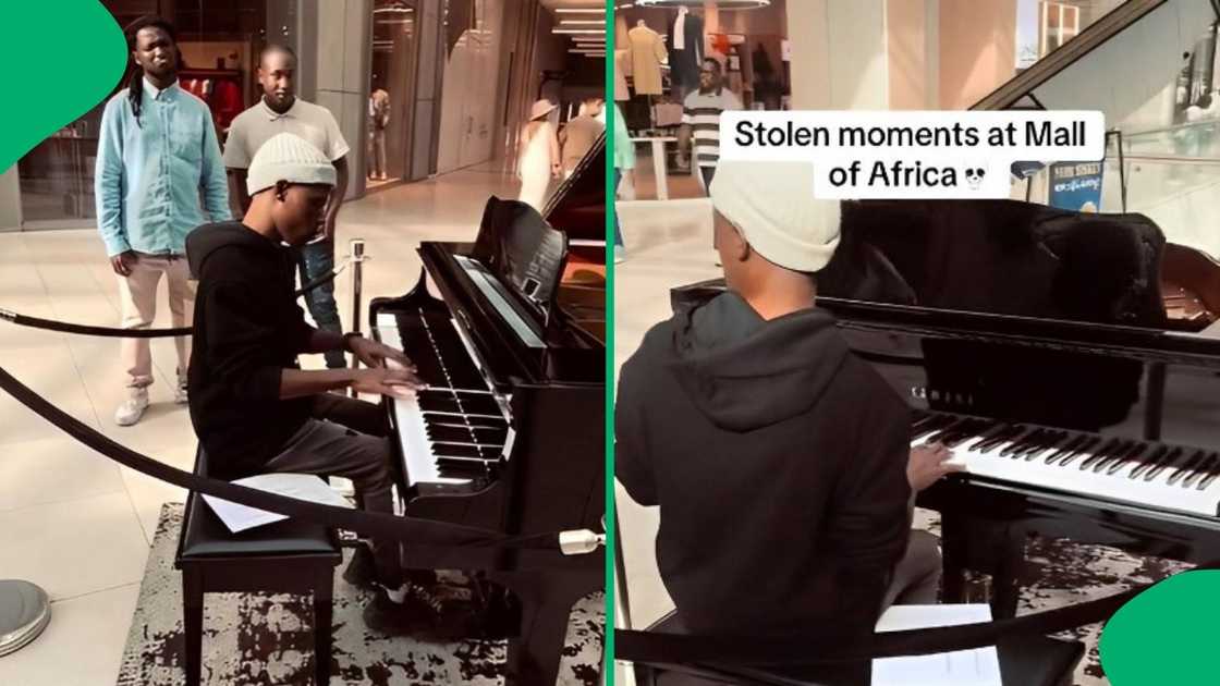 A pianist played the piano at the Mall of Africa. A pianist played the piano at the Mall of Africa.