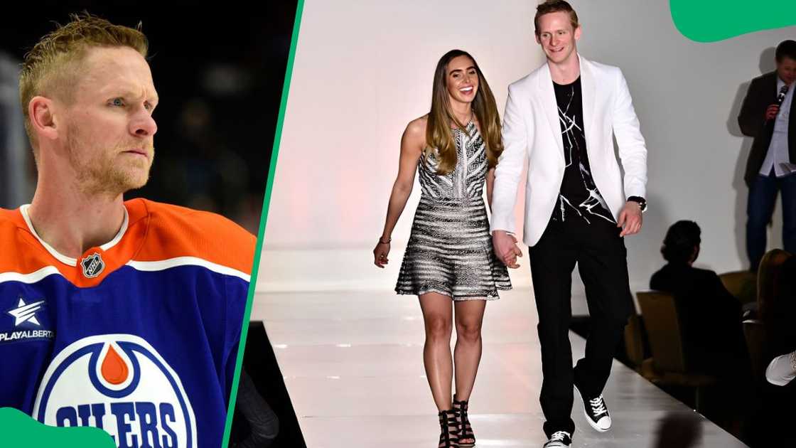 Corey Perry at Rogers Place in 2024 (L). Blakeny Perry at the 2015 Anaheim Lady Ducks Fashion Show Luncheon (R)