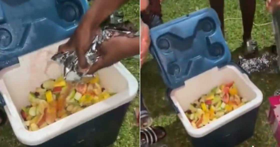 Mixing booze in cooler box Mixing booze in cooler box