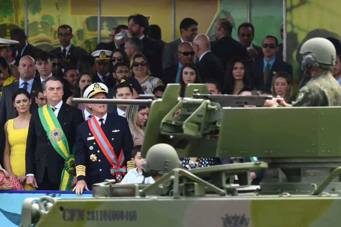 Le président Bolsonaro assiste au défilé militaire de la fête nationale brésilienne, le 7 septembre 2019, à Brasilia Le président Bolsonaro assiste au défilé militaire de la fête nationale brésilienne, le 7 septembre 2019, à Brasilia