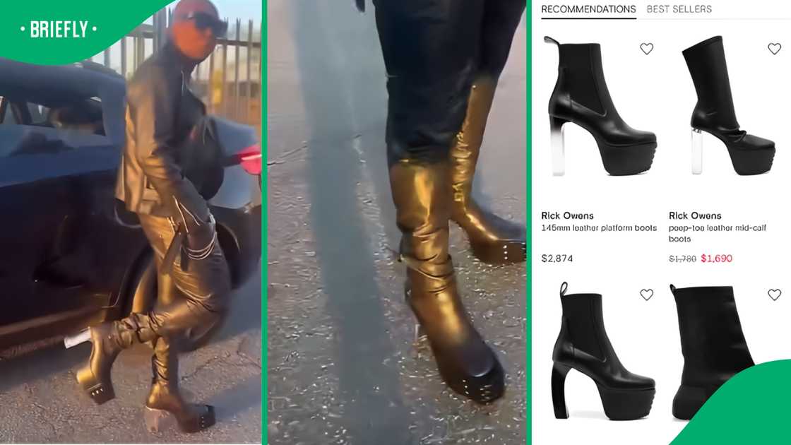 A man wears luxury Rick Owens heeled boots reportedly worth R40,000