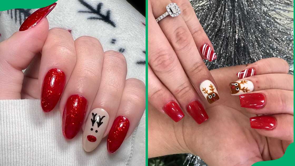 Rudolph The Red-Nosed Reinderr nail design