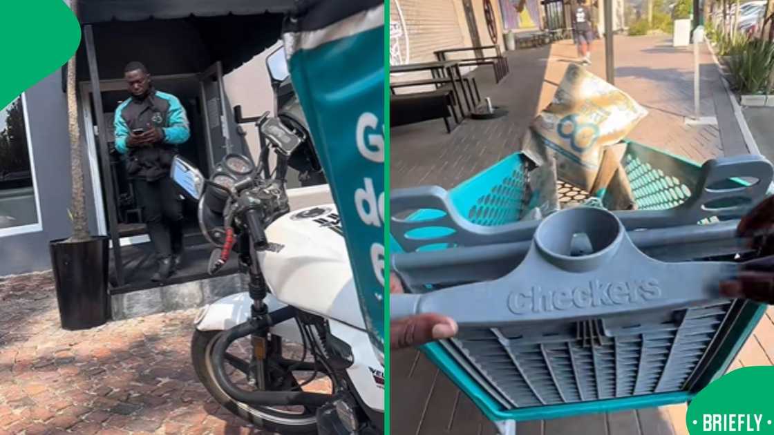 The image on the right captured the man pushing groceries on his way to deliver it