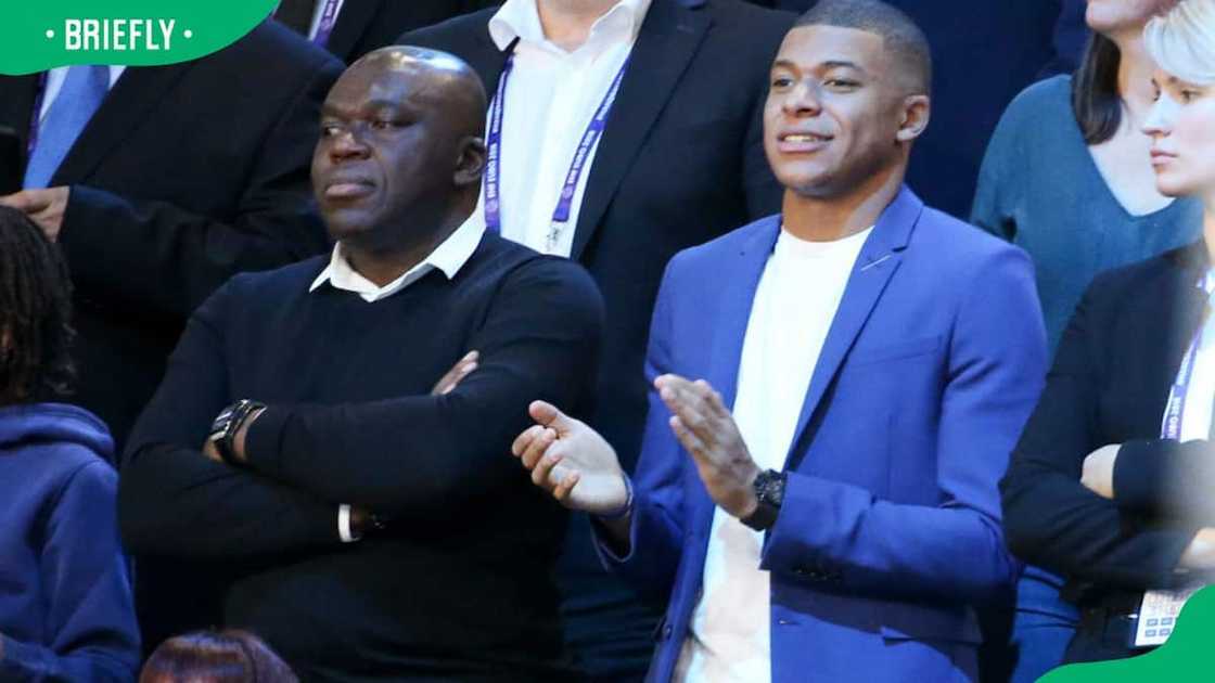 Kylian Mbappé and his father Wilfried Mbappé attending the EHF Women's Euro Final match Kylian Mbappé and his father Wilfried Mbappé attending the EHF Women's Euro Final match