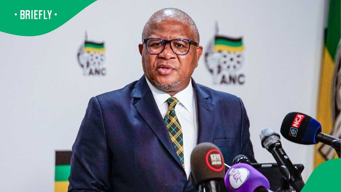 ANC Secretary-General Fikile Mbalula address the media gathered at the Lekgotla briefing.