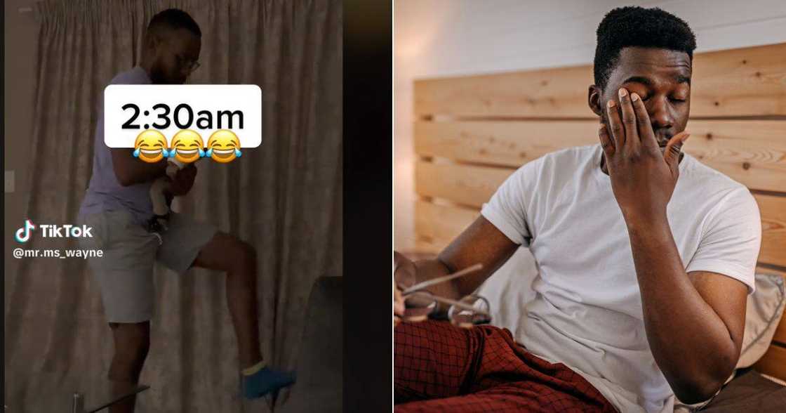 Man tries to get baby to sleep Man tries to get baby to sleep