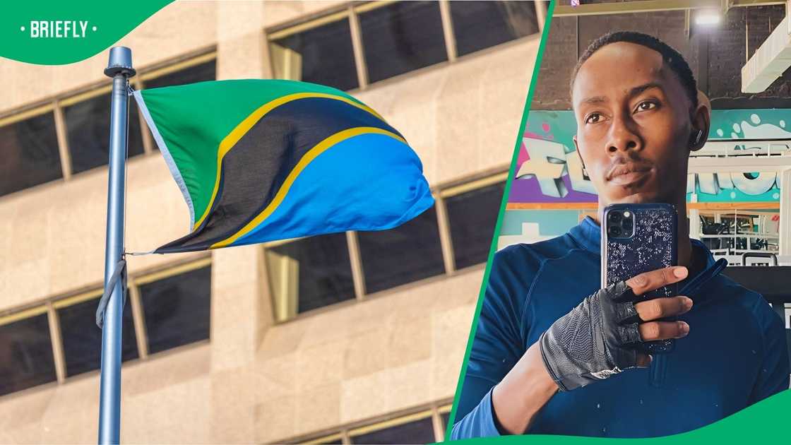A man listened to Tanzania's national anthem.