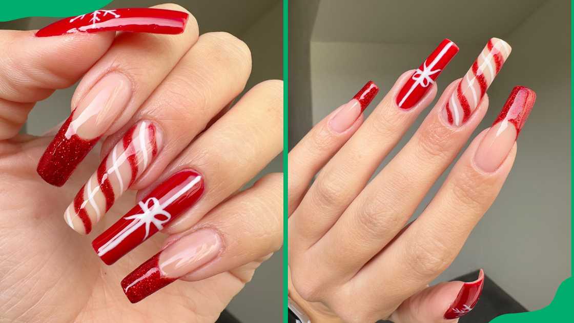 Festive red and white nail design Festive red and white nail design