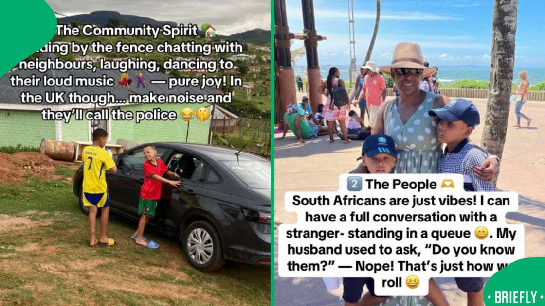 The picture on the left showed the family in a South Africa village, with an overlay text naming some of the things she misses about SA