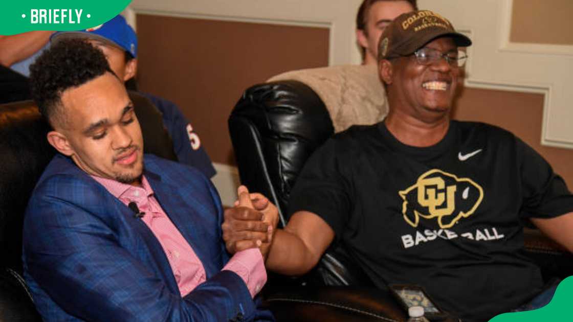 Derrick White with his dad Richard after finding out the San Antonio Spurs had selected him