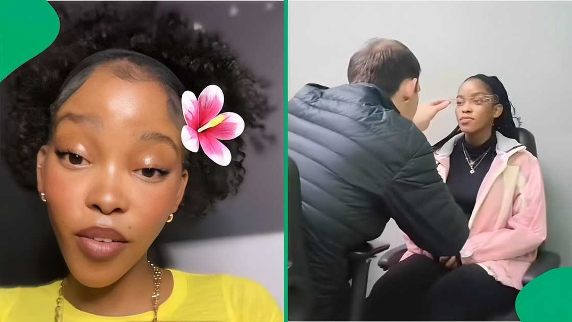 A TikTok video shows a woman struggling with eye contact at the optometrist. A TikTok video shows a woman struggling with eye contact at the optometrist.