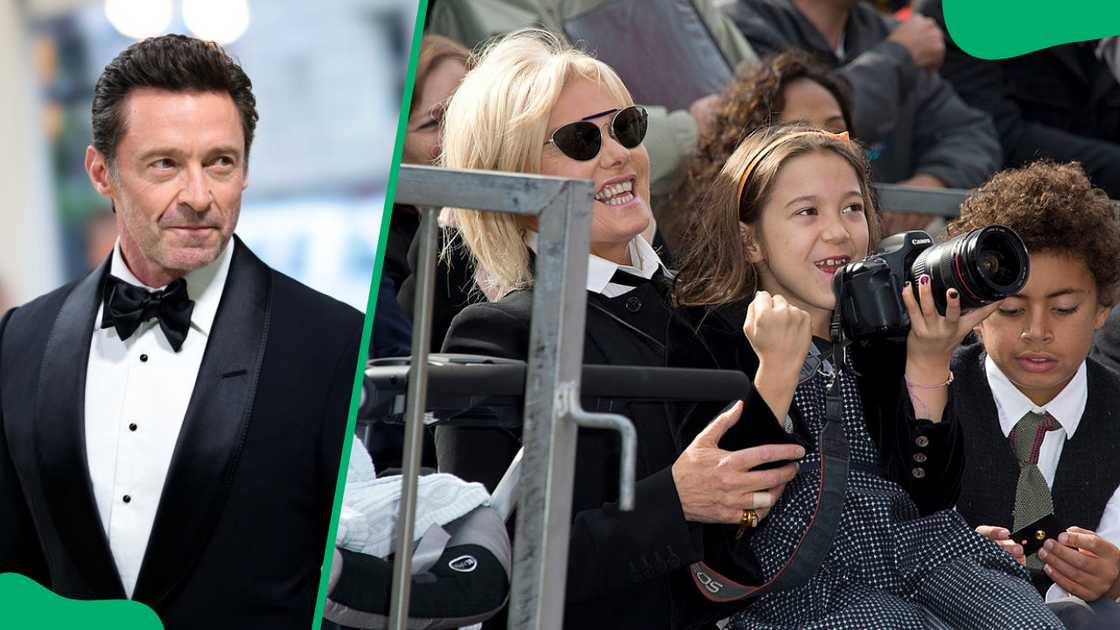 Hugh Jackman in New York City (L). Ava Jackman, her mother and brother in Hollywood, California (R).