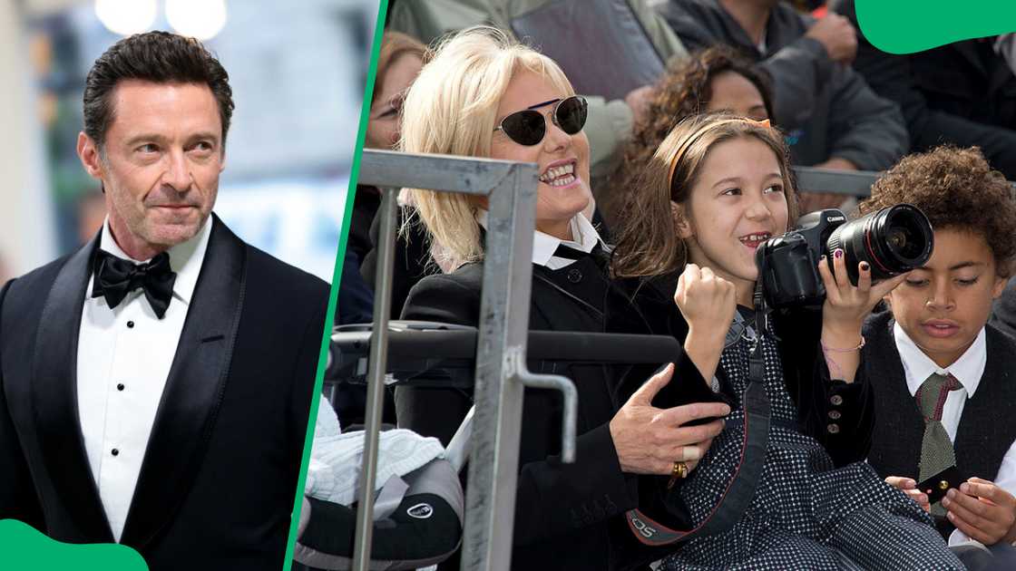 Hugh Jackman in New York City (L). Ava Jackman, her mother and brother in Hollywood, California (R). Hugh Jackman in New York City (L). Ava Jackman, her mother and brother in Hollywood, California (R).