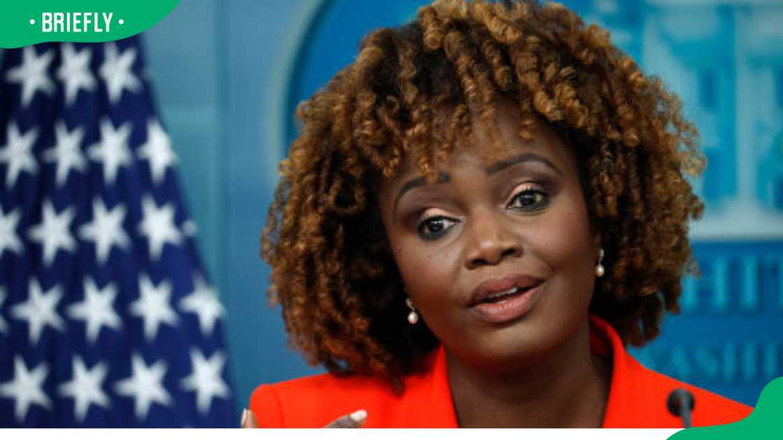 Karine Jean-Pierre at a press briefing Karine Jean-Pierre at a press briefing