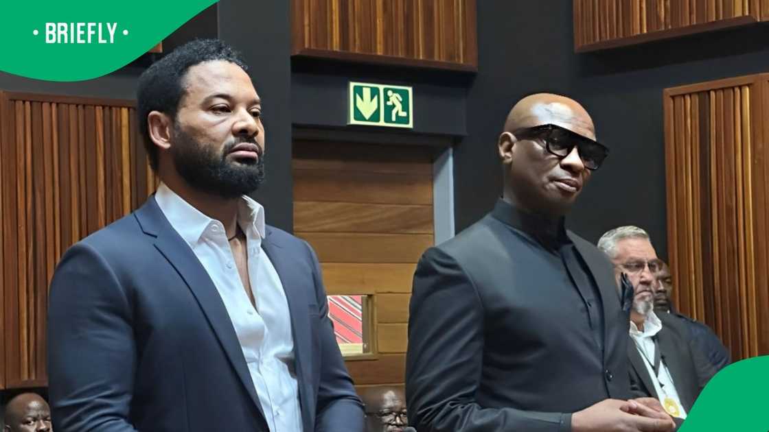 Former Sports, Arts and Culture Minister Zizi Kodwa appeared in court with co-accused, Jehan MacKay Former Sports, Arts and Culture Minister Zizi Kodwa appeared in court with co-accused, Jehan MacKay