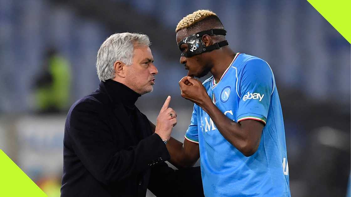 Jose Mourinho and Victor Osimhen discussing after Napoli vs AS Roma.