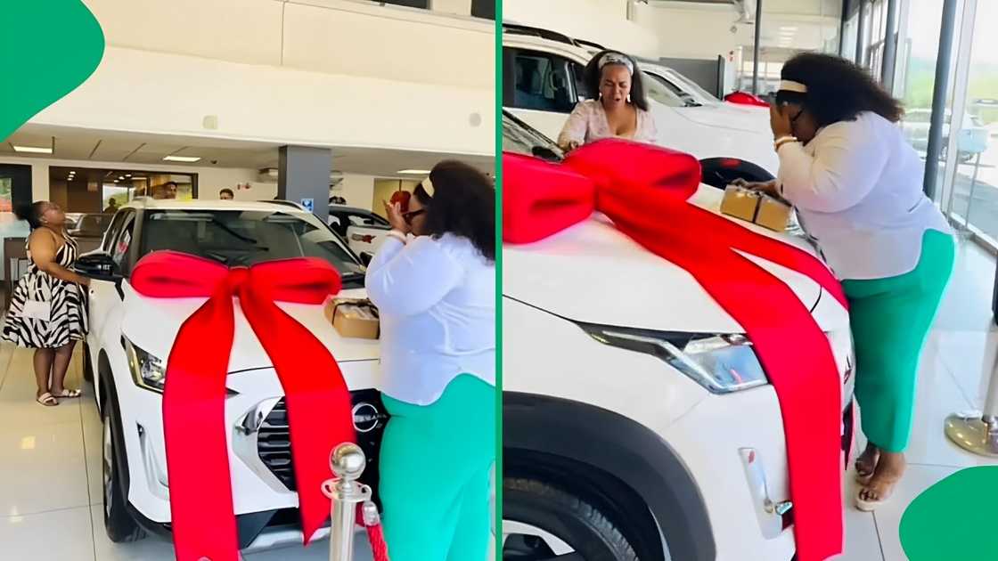 A TikTok video shows a woman praying over her newly purchased car.