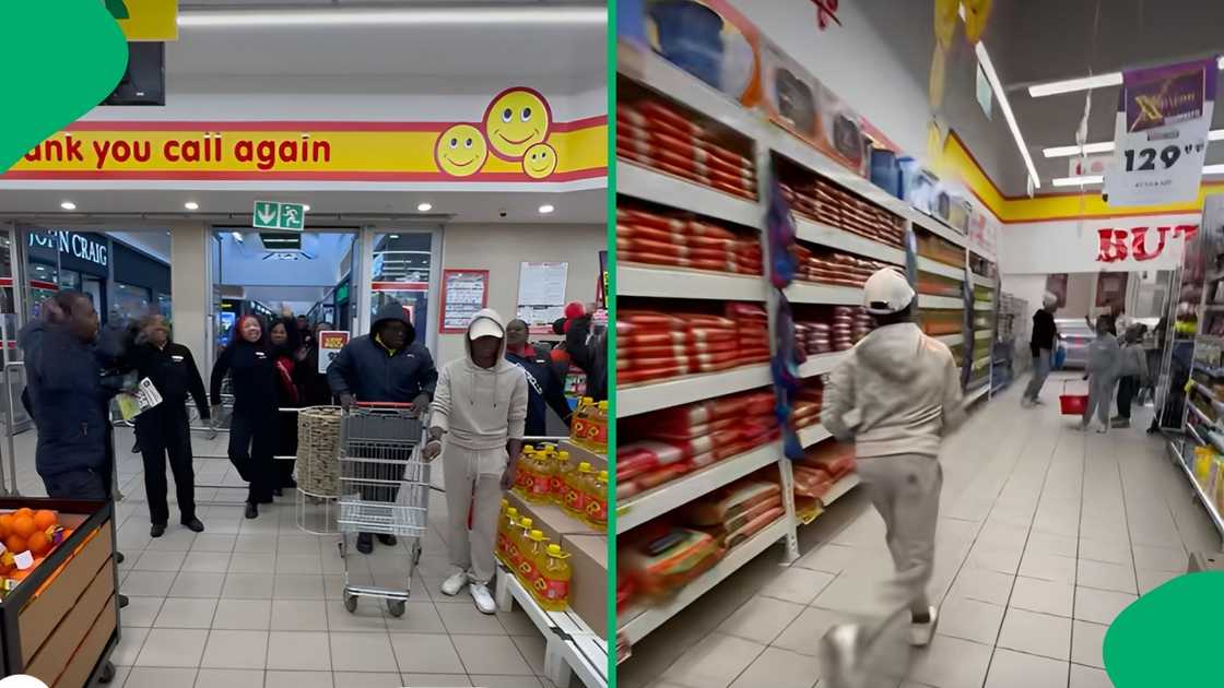 Onlookers could not hide their disbelief as the participant prioritised speed over packing his basket with actual items