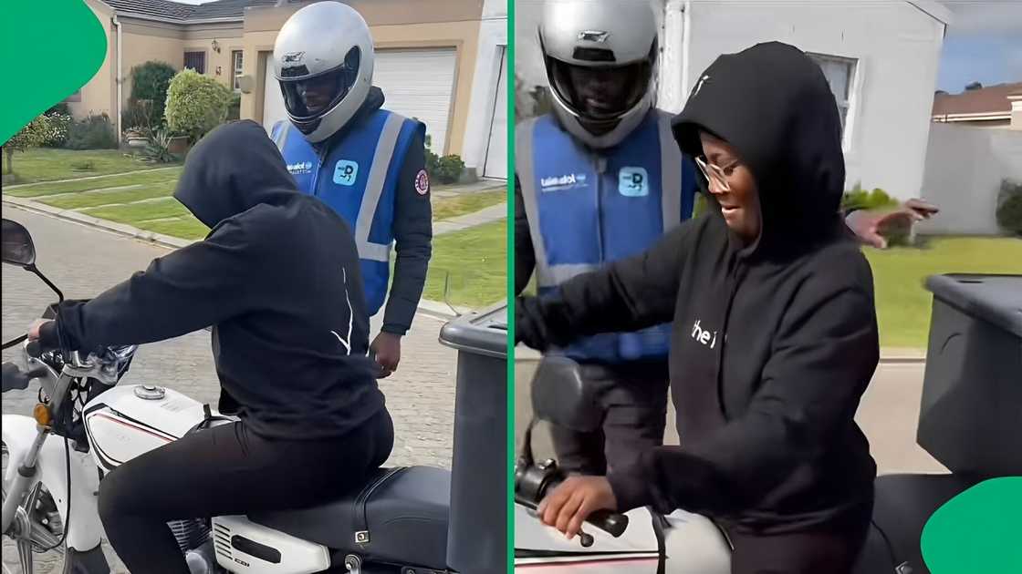 A TikTok video shows a woman being chased by a delivery driver after driving off with his bike. A TikTok video shows a woman being chased by a delivery driver after driving off with his bike.