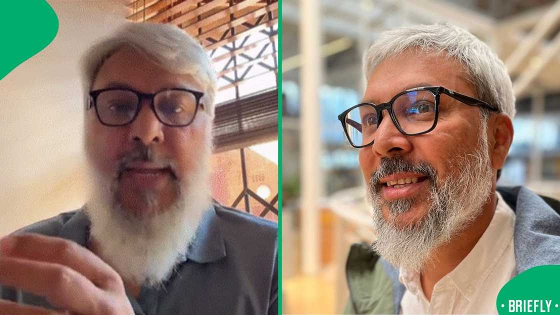 The image on the right showed a man posing and looking into a camera