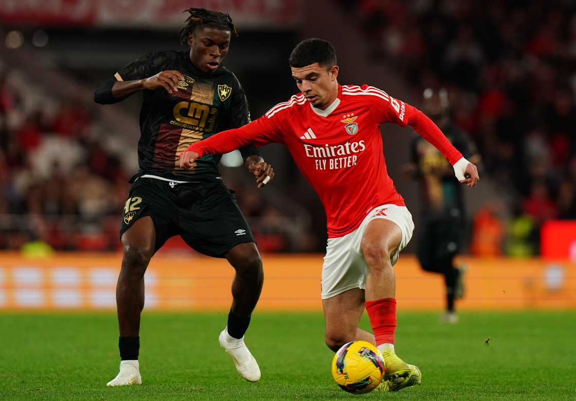 Zeki Amdouni and Manuel Keliano at Estadio da Luz in Lisbon, Portugal