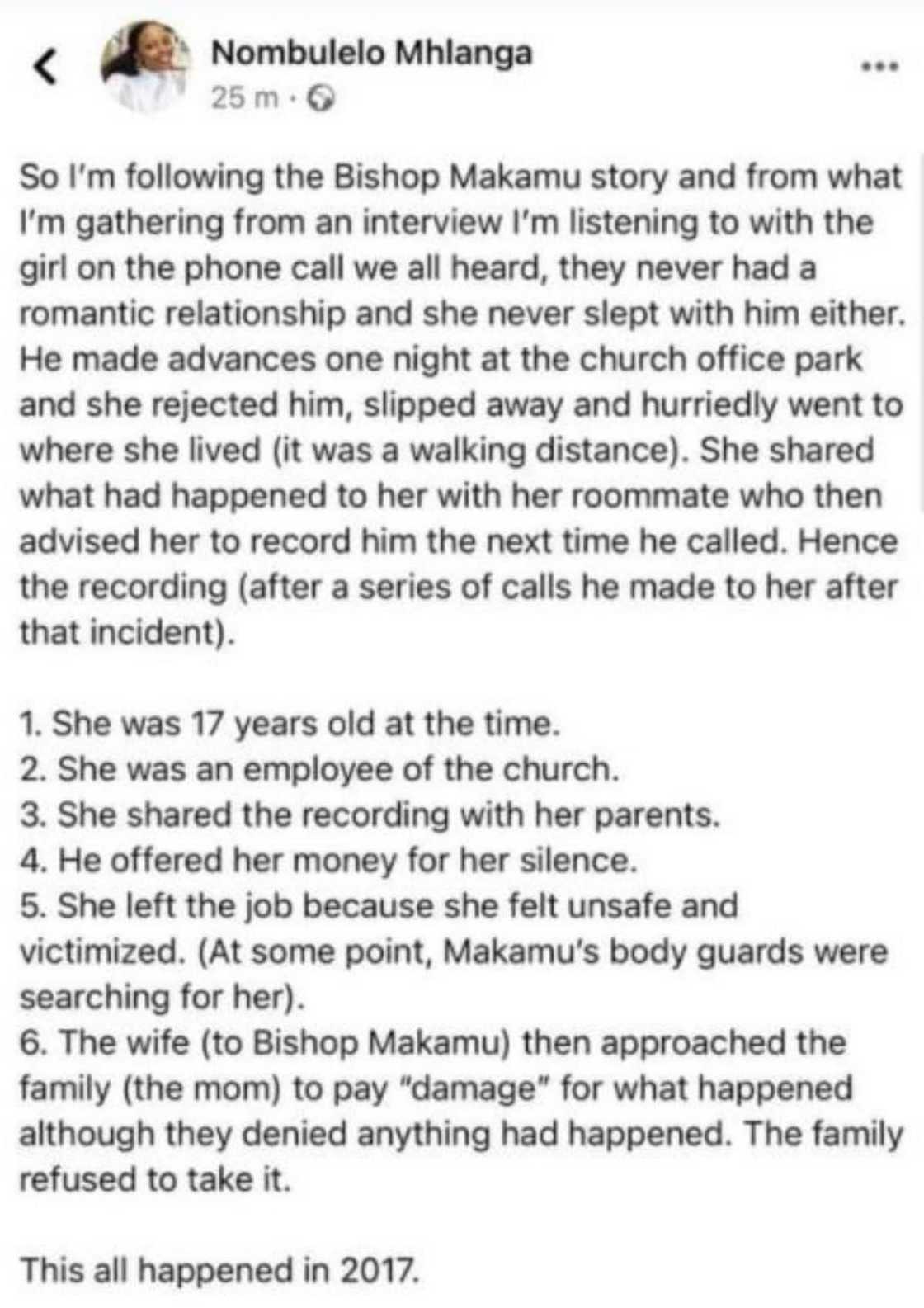 Bishop Israel Makamu allegedly offered R1m bribe to make case go away Bishop Israel Makamu allegedly offered R1m bribe to make case go away