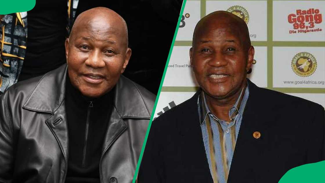 Kaizer Motaung smiling at separate functions