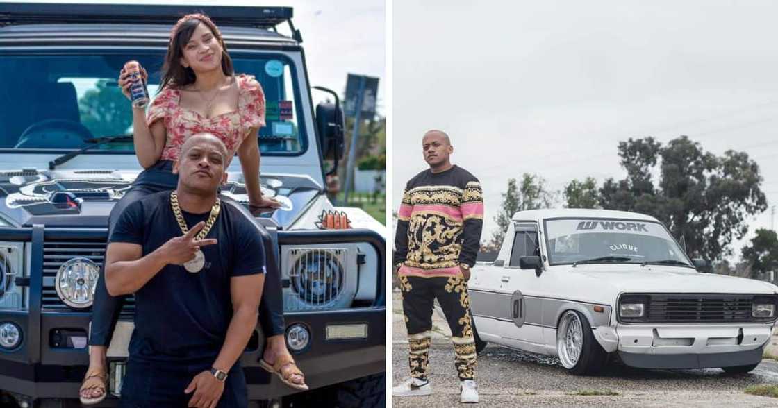 early b standing next to a car early b standing next to a car