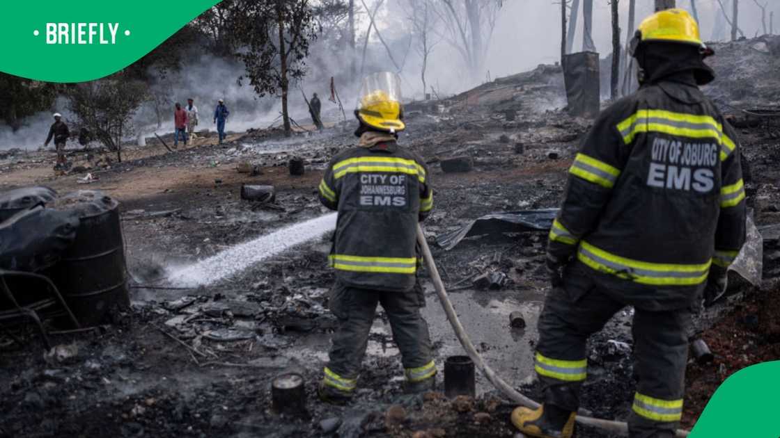 A fire destroyed shacks in an informal settlement in Johannesburg A fire destroyed shacks in an informal settlement in Johannesburg