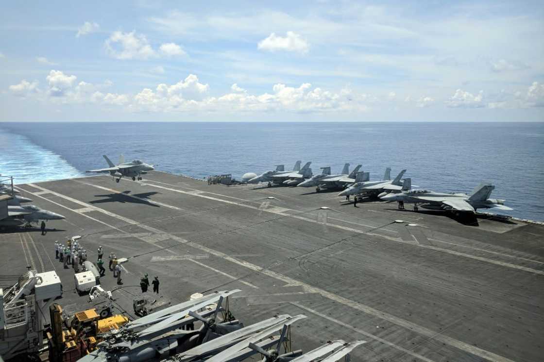 The USS Ronald Reagan, seen here in 2019, and two other American warships will conduct joint drills with South Korea The USS Ronald Reagan, seen here in 2019, and two other American warships will conduct joint drills with South Korea