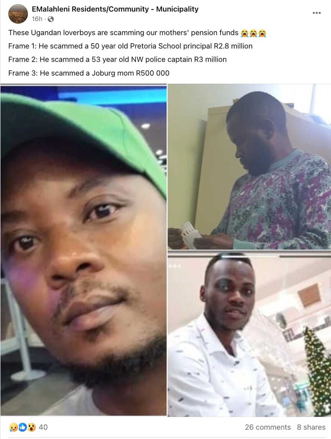 Three Ugandan men have scammed South African women out of money. Three Ugandan men have scammed South African women out of money.