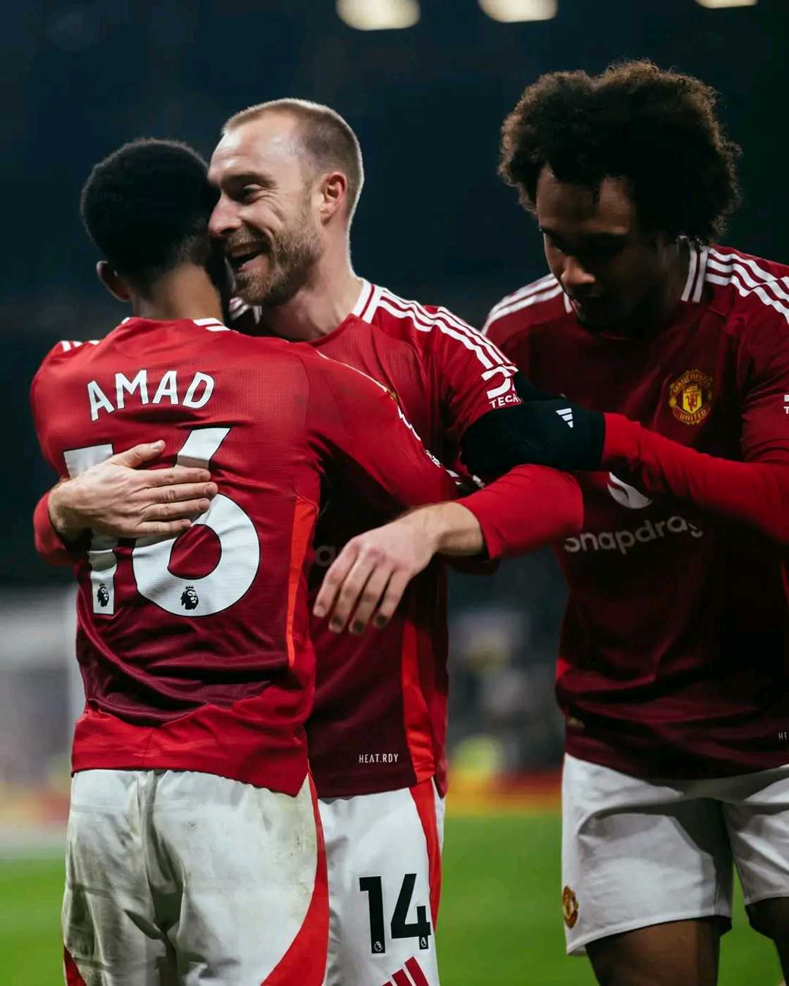 Amad Diallo of Manchester United celebrates during the Premier League match between Liverpool FC and Manchester United FC at Anfield on January 05, 2025 .