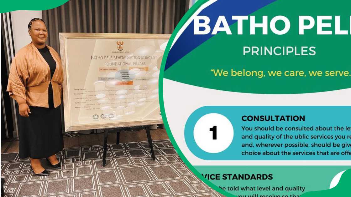 A lady in a conference room and the Batho Pele principles A lady in a conference room and the Batho Pele principles
