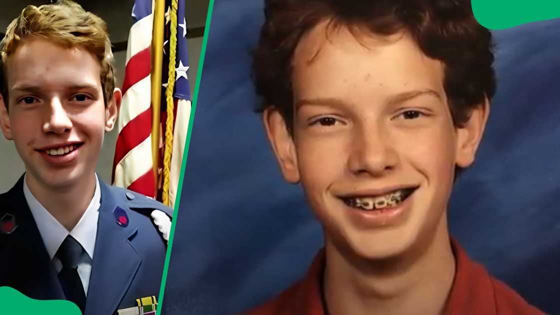 Jed Hall in his Civil Air Patrol uniform (L). The late teenager smiling for the camera (R)