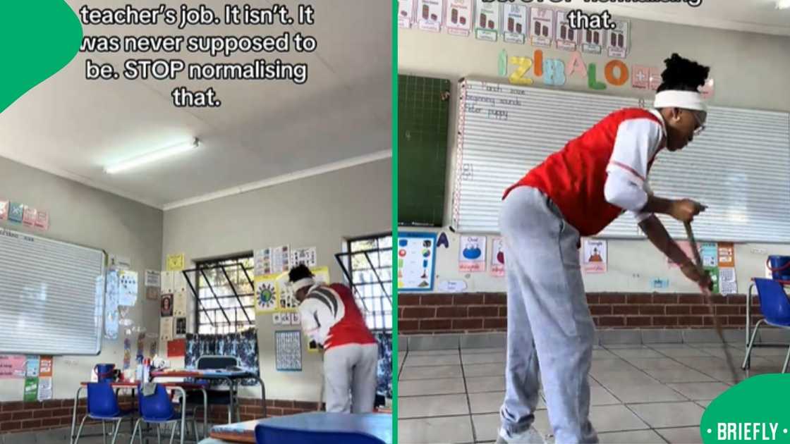 The teacher on the left complained about teachers cleaning classes being normalised The teacher on the left complained about teachers cleaning classes being normalised