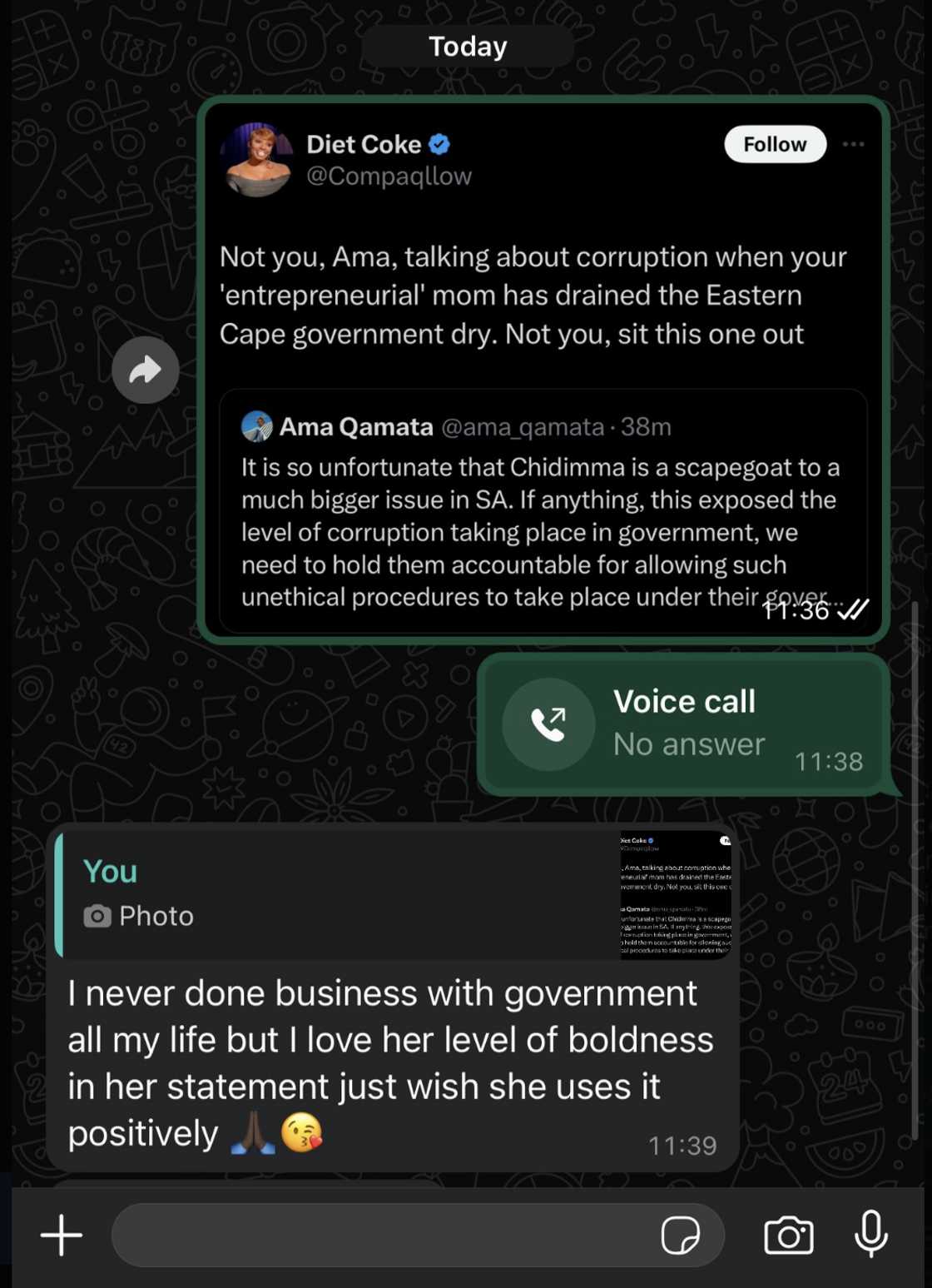 Ama Qamata posted a message from her mom Ama Qamata posted a message from her mom